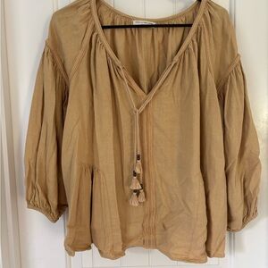 Spell Tan Blouse with Tassel Accents